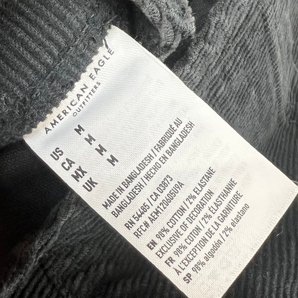 American Eagle AE Black Corduroy Frayed Hem Overall Mini Dress Size Medium - Picture 9 of 9